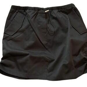FARORO Black Cargo Drawstring Skirt Small Elastic Waist‎ Utility Pockets
